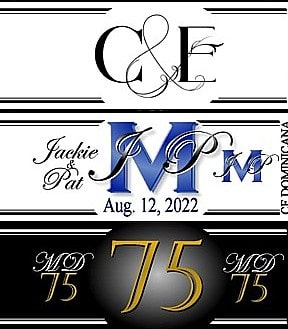 Samples of custom cigar labels designed for L.A. weddings and milestone birthdays